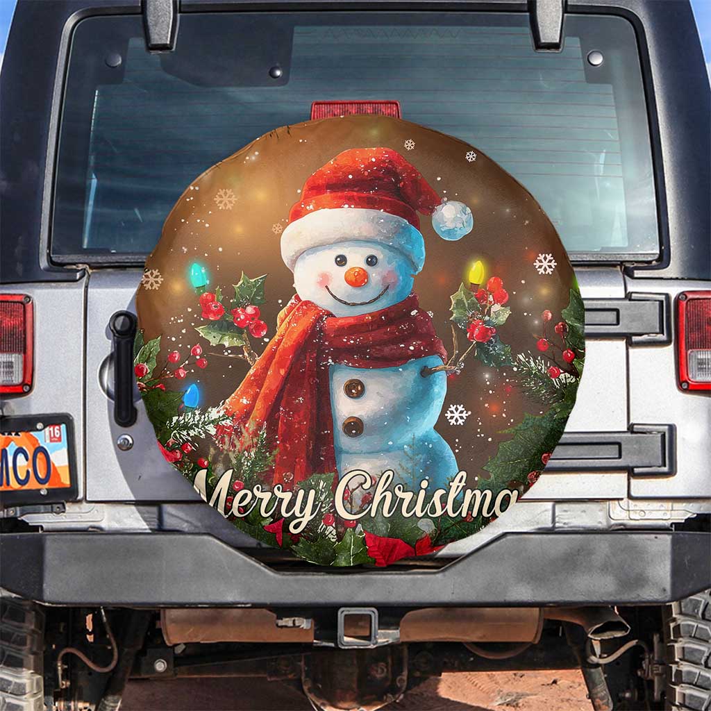 Merry Christmas Snowman Spare Tire Cover Whimsical Holiday Poinsettias Santa Hat TS02 No hole Christmas Print Your Wear