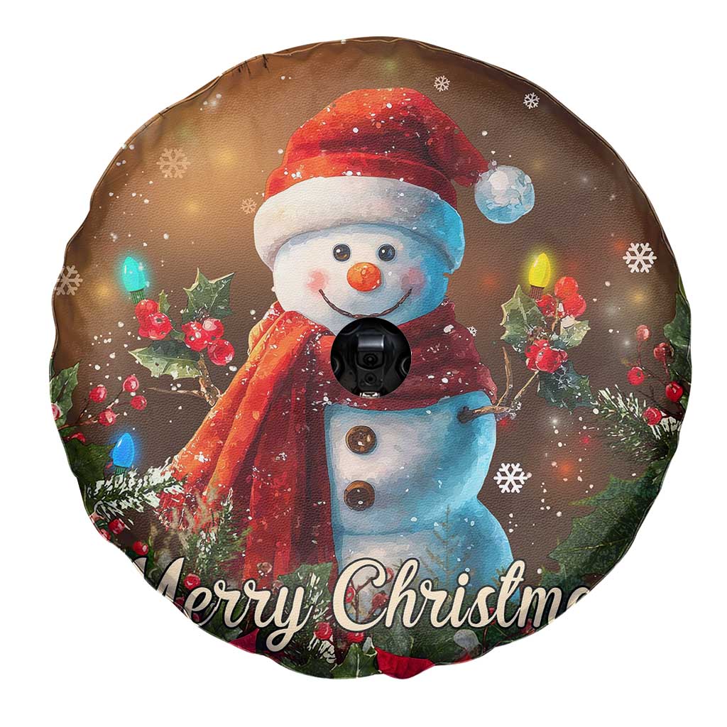 Merry Christmas Snowman Spare Tire Cover Whimsical Holiday Poinsettias Santa Hat TS02 Print Your Wear