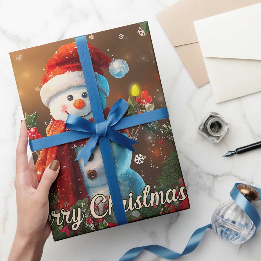 Merry Christmas Snowman Wrapping Paper Roll Whimsical Holiday Poinsettias Santa Hat TS02 Print Your Wear