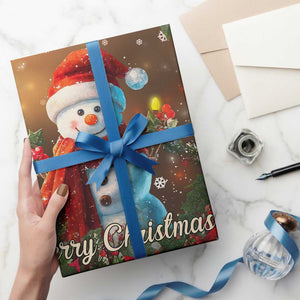Merry Christmas Snowman Wrapping Paper Roll Whimsical Holiday Poinsettias Santa Hat TS02 Print Your Wear