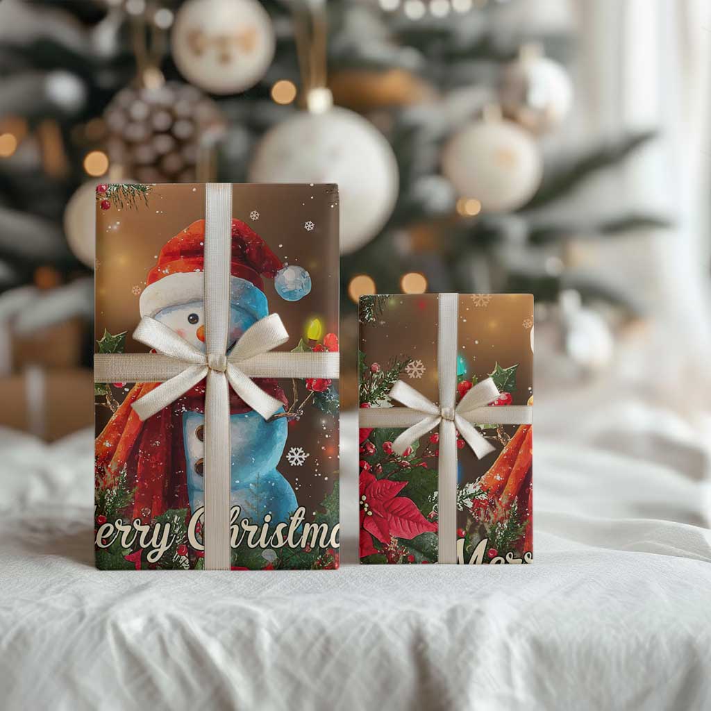 Merry Christmas Snowman Wrapping Paper Roll Whimsical Holiday Poinsettias Santa Hat TS02 Print Your Wear