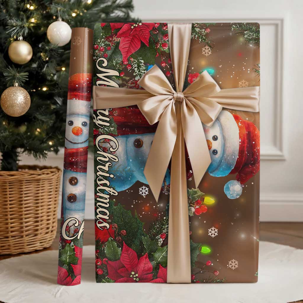 Merry Christmas Snowman Wrapping Paper Roll Whimsical Holiday Poinsettias Santa Hat TS02 Glossy Christmas Print Your Wear