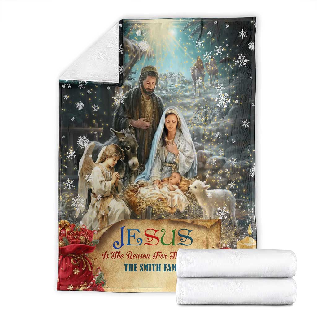 Jesus is the Reason for the Season Throw Blanket Personalized Christian Christmas Nativity Scene Custom Family Name TS02 Christmas Print Your Wear