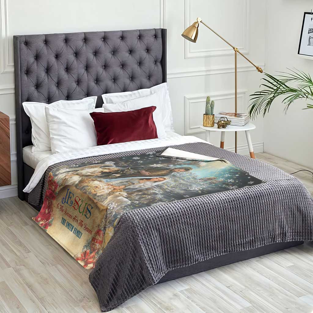 Jesus is the Reason for the Season Throw Blanket Personalized Christian Christmas Nativity Scene Custom Family Name TS02 Print Your Wear