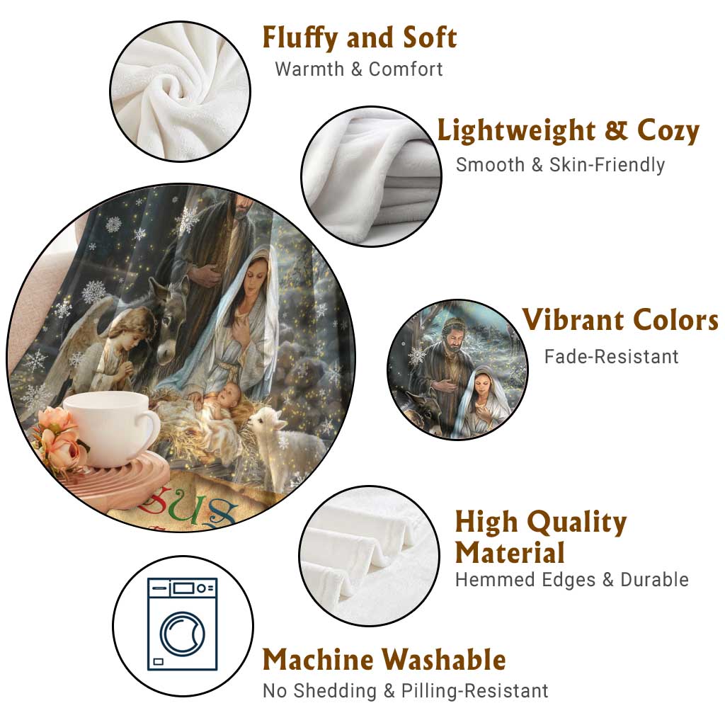 Jesus is the Reason for the Season Throw Blanket Personalized Christian Christmas Nativity Scene Custom Family Name TS02 Print Your Wear