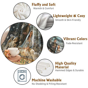 Jesus is the Reason for the Season Throw Blanket Personalized Christian Christmas Nativity Scene Custom Family Name TS02 Print Your Wear