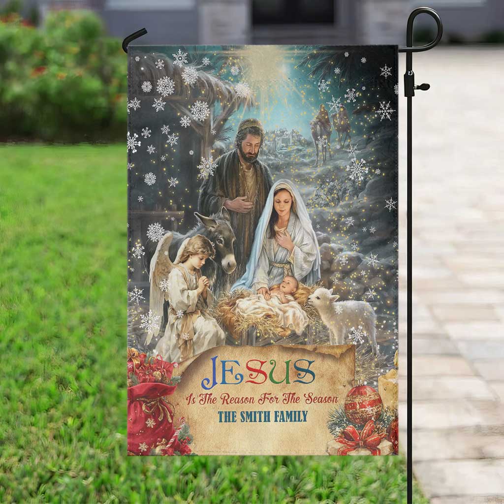 Jesus is the Reason for the Season Garden Flag Personalized Christian Christmas Nativity Scene Custom Family Name TS02 Print Your Wear