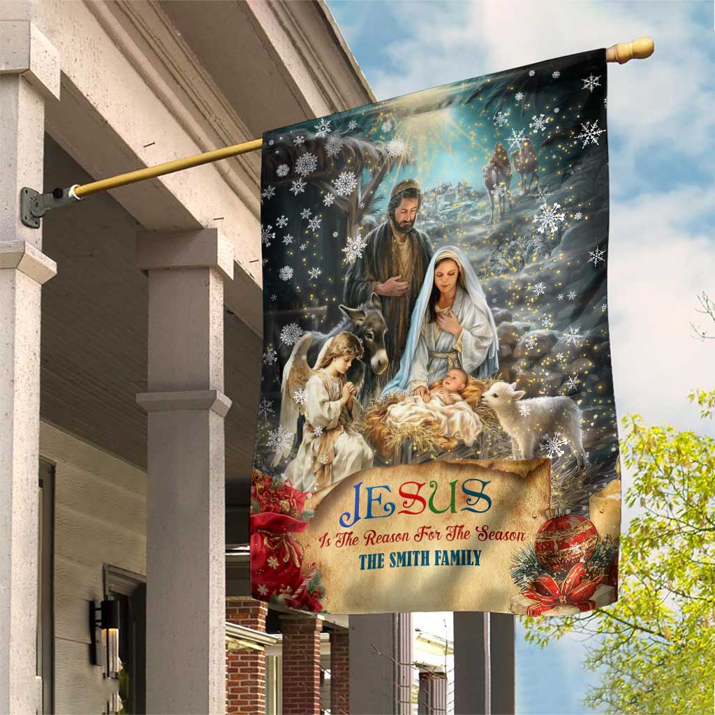 Jesus is the Reason for the Season Garden Flag Personalized Christian Christmas Nativity Scene Custom Family Name TS02 Print Your Wear