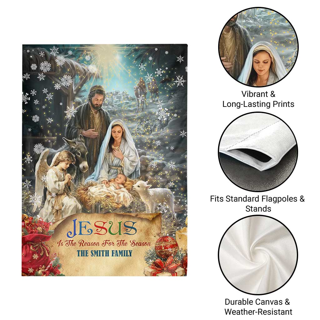 Jesus is the Reason for the Season Garden Flag Personalized Christian Christmas Nativity Scene Custom Family Name TS02 Print Your Wear