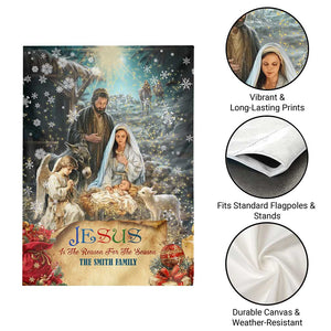 Jesus is the Reason for the Season Garden Flag Personalized Christian Christmas Nativity Scene Custom Family Name TS02 Print Your Wear