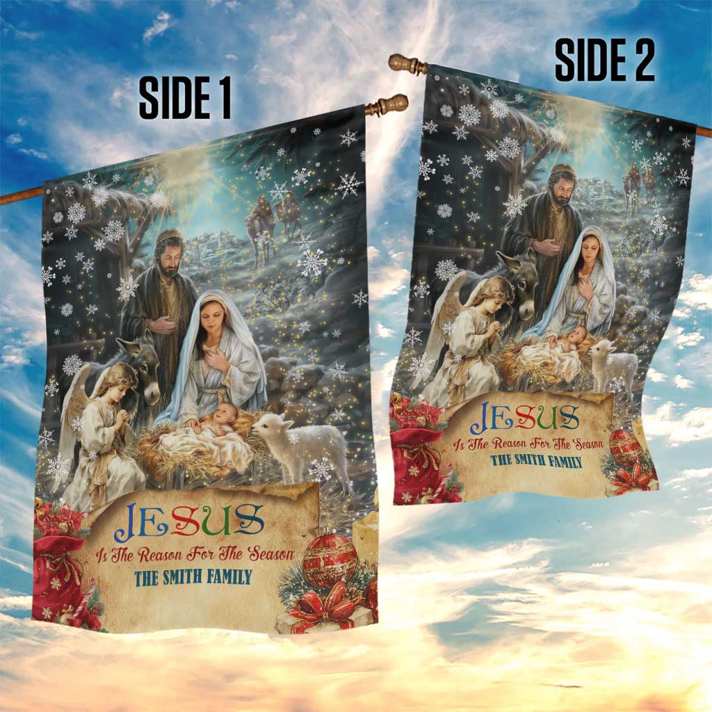 Jesus is the Reason for the Season Garden Flag Personalized Christian Christmas Nativity Scene Custom Family Name TS02 Print Your Wear