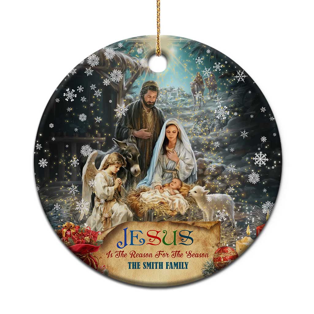 Jesus is the Reason for the Season Christmas Ceramic Ornament Personalized Christian Christmas Nativity Scene Custom Family Name TS02 Print Your Wear