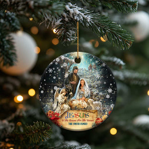 Jesus is the Reason for the Season Christmas Ceramic Ornament Personalized Christian Christmas Nativity Scene Custom Family Name TS02 Print Your Wear