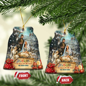Jesus is the Reason for the Season Christmas Ceramic Ornament Personalized Christian Christmas Nativity Scene Custom Family Name TS02 Bell Flake Christmas Print Your Wear