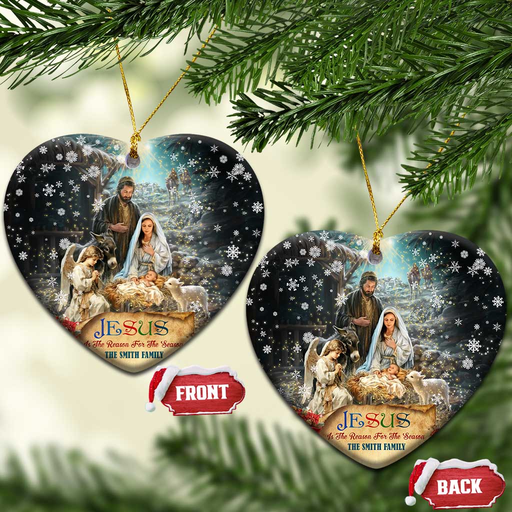 Jesus is the Reason for the Season Christmas Ceramic Ornament Personalized Christian Christmas Nativity Scene Custom Family Name TS02 Heart Christmas Print Your Wear