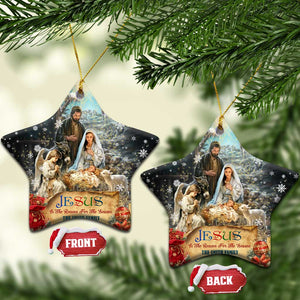 Jesus is the Reason for the Season Christmas Ceramic Ornament Personalized Christian Christmas Nativity Scene Custom Family Name TS02 Star Christmas Print Your Wear