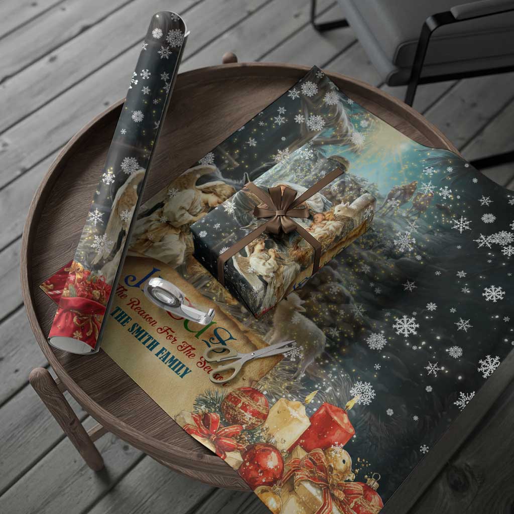 Jesus is the Reason for the Season Wrapping Paper Roll Personalized Christian Christmas Nativity Scene Custom Family Name - Print Your Wear