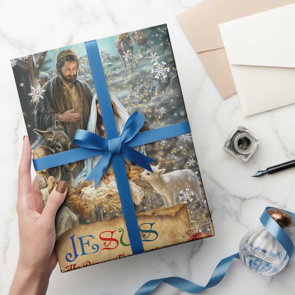 Jesus is the Reason for the Season Wrapping Paper Roll Personalized Christian Christmas Nativity Scene Custom Family Name - Print Your Wear