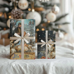 Jesus is the Reason for the Season Wrapping Paper Roll Personalized Christian Christmas Nativity Scene Custom Family Name - Print Your Wear