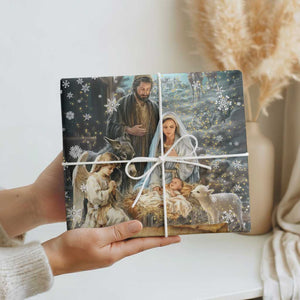 Jesus is the Reason for the Season Wrapping Paper Roll Personalized Christian Christmas Nativity Scene Custom Family Name TS02 Print Your Wear
