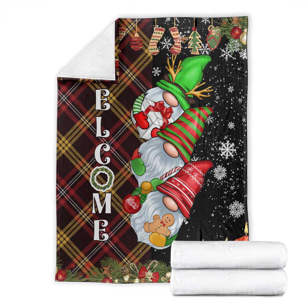 Christmas Gnome Welcome Throw Blanket Cute Holiday Gnomes with Plaid and Candy Cane Winter TS02 Christmas Print Your Wear