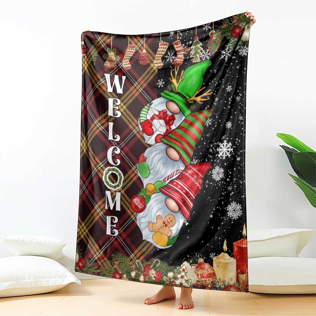 Christmas Gnome Welcome Throw Blanket Cute Holiday Gnomes with Plaid and Candy Cane Winter TS02 Print Your Wear