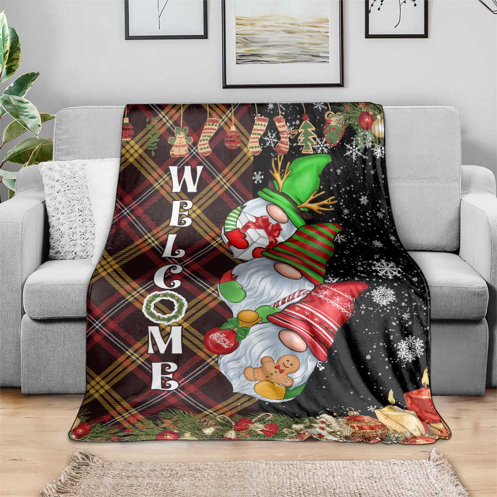 Christmas Gnome Welcome Throw Blanket Cute Holiday Gnomes with Plaid and Candy Cane Winter TS02 Print Your Wear