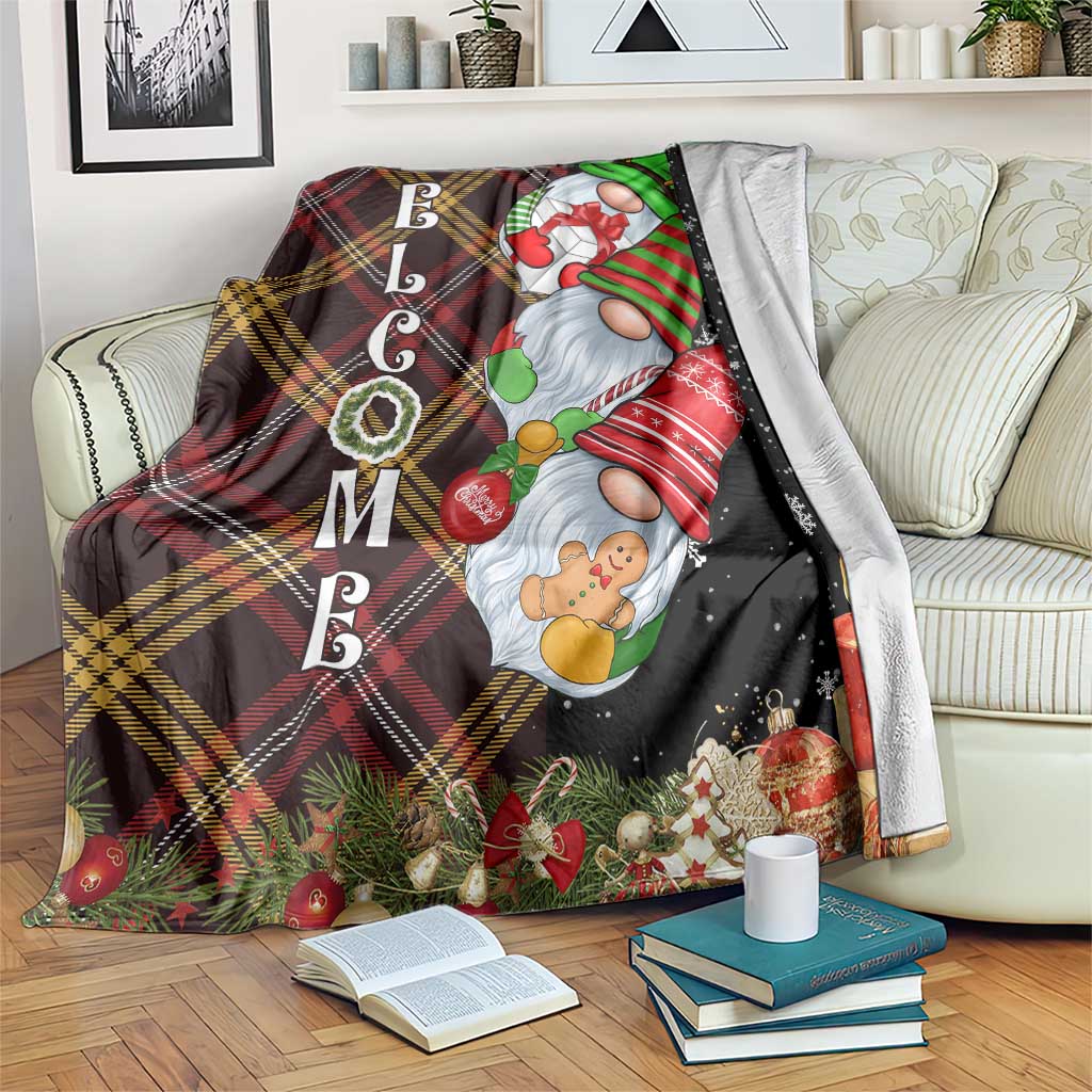 Christmas Gnome Welcome Throw Blanket Cute Holiday Gnomes with Plaid and Candy Cane Winter TS02 Print Your Wear