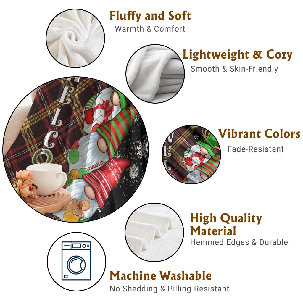 Christmas Gnome Welcome Throw Blanket Cute Holiday Gnomes with Plaid and Candy Cane Winter TS02 Print Your Wear