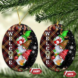 Christmas Gnome Welcome Christmas Ceramic Ornament Cute Holiday Gnomes with Plaid and Candy Cane Winter TS02 Oval Christmas Print Your Wear