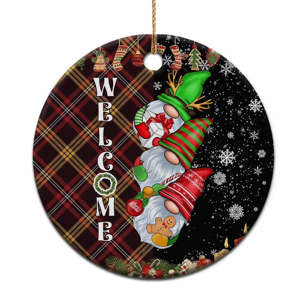 Christmas Gnome Welcome Christmas Ceramic Ornament Cute Holiday Gnomes with Plaid and Candy Cane Winter TS02 Print Your Wear
