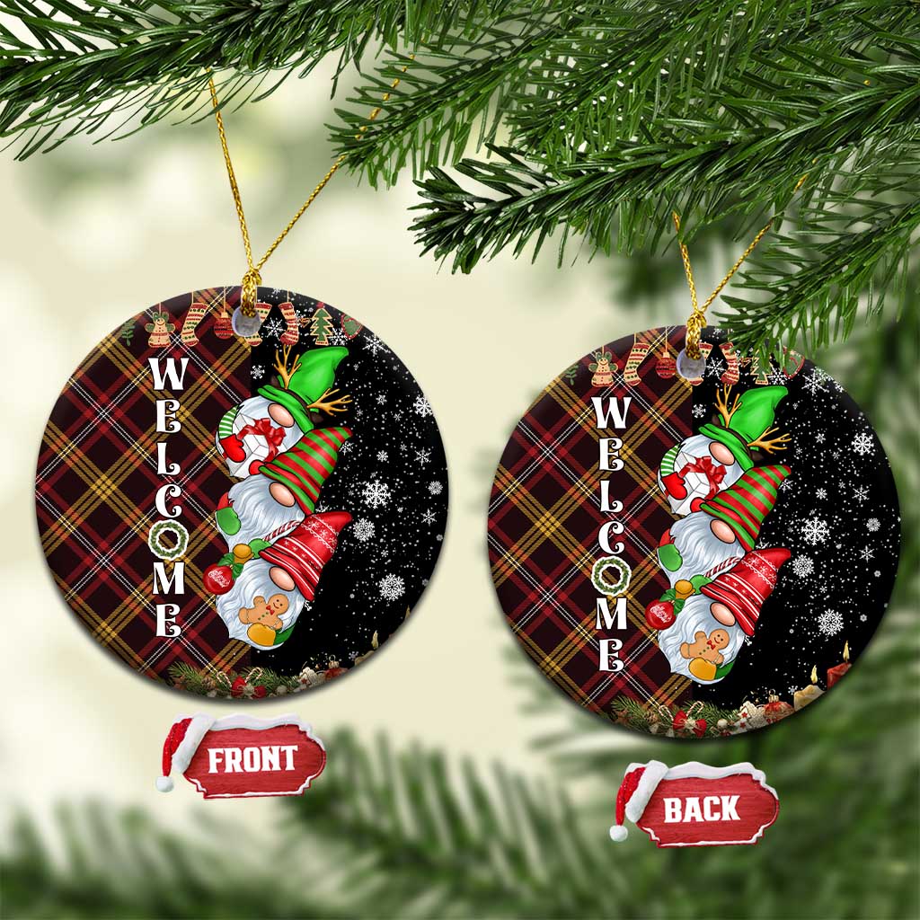 Christmas Gnome Welcome Christmas Ceramic Ornament Cute Holiday Gnomes with Plaid and Candy Cane Winter TS02 Circle Christmas Print Your Wear