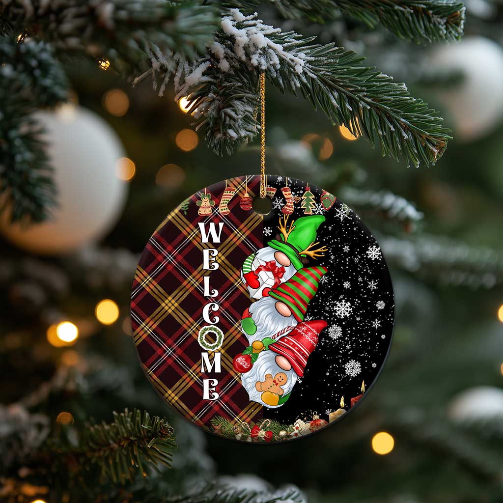 Christmas Gnome Welcome Christmas Ceramic Ornament Cute Holiday Gnomes with Plaid and Candy Cane Winter TS02 Print Your Wear