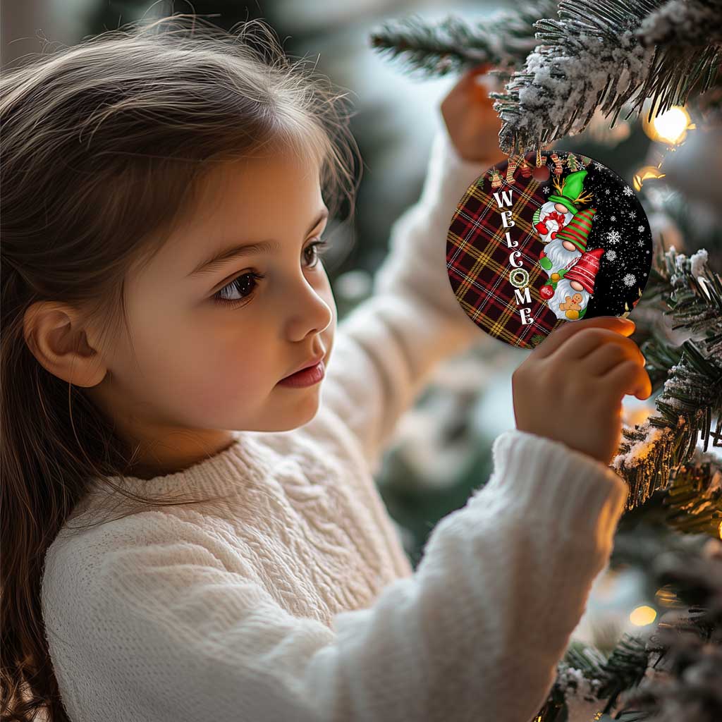 Christmas Gnome Welcome Christmas Ceramic Ornament Cute Holiday Gnomes with Plaid and Candy Cane Winter TS02 Print Your Wear