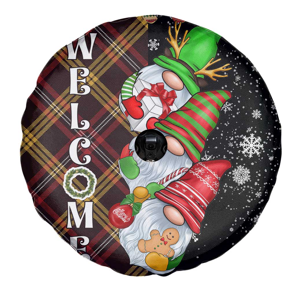 Christmas Gnome Welcome Spare Tire Cover Cute Holiday Gnomes with Plaid and Candy Cane Winter TS02 Print Your Wear