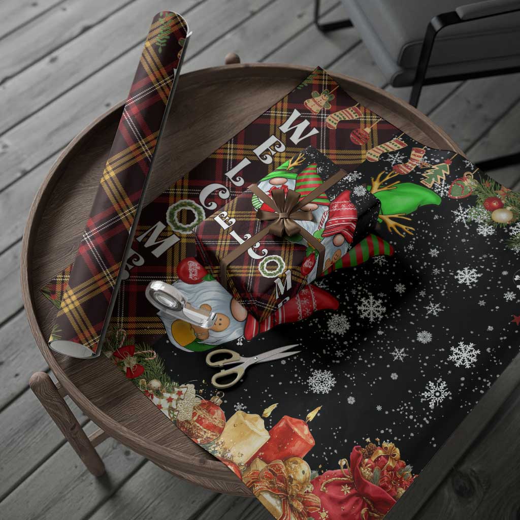 Christmas Gnome Welcome Wrapping Paper Roll Cute Holiday Gnomes with Plaid and Candy Cane Winter TS02 Print Your Wear
