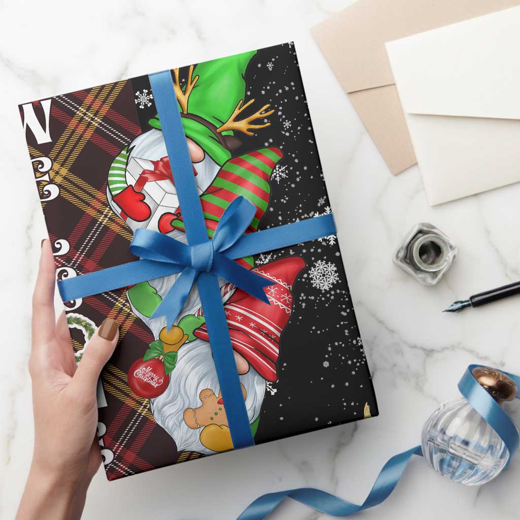 Christmas Gnome Welcome Wrapping Paper Roll Cute Holiday Gnomes with Plaid and Candy Cane Winter TS02 Print Your Wear