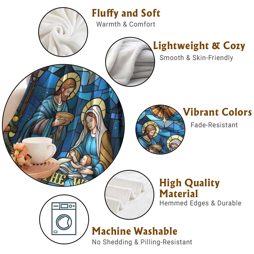 Joy to the World Stained Glass Nativity Scene Throw Blanket Christian Christmas Holy Family Star of Bethlehem TS02 Print Your Wear