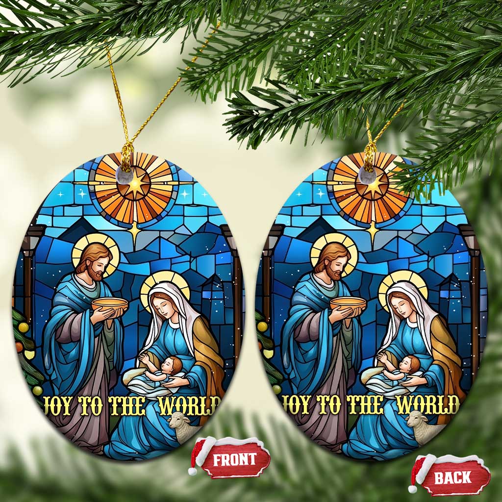 Joy to the World Stained Glass Nativity Scene Christmas Ceramic Ornament Christian Christmas Holy Family Star of Bethlehem TS02 Oval Christmas Print Your Wear
