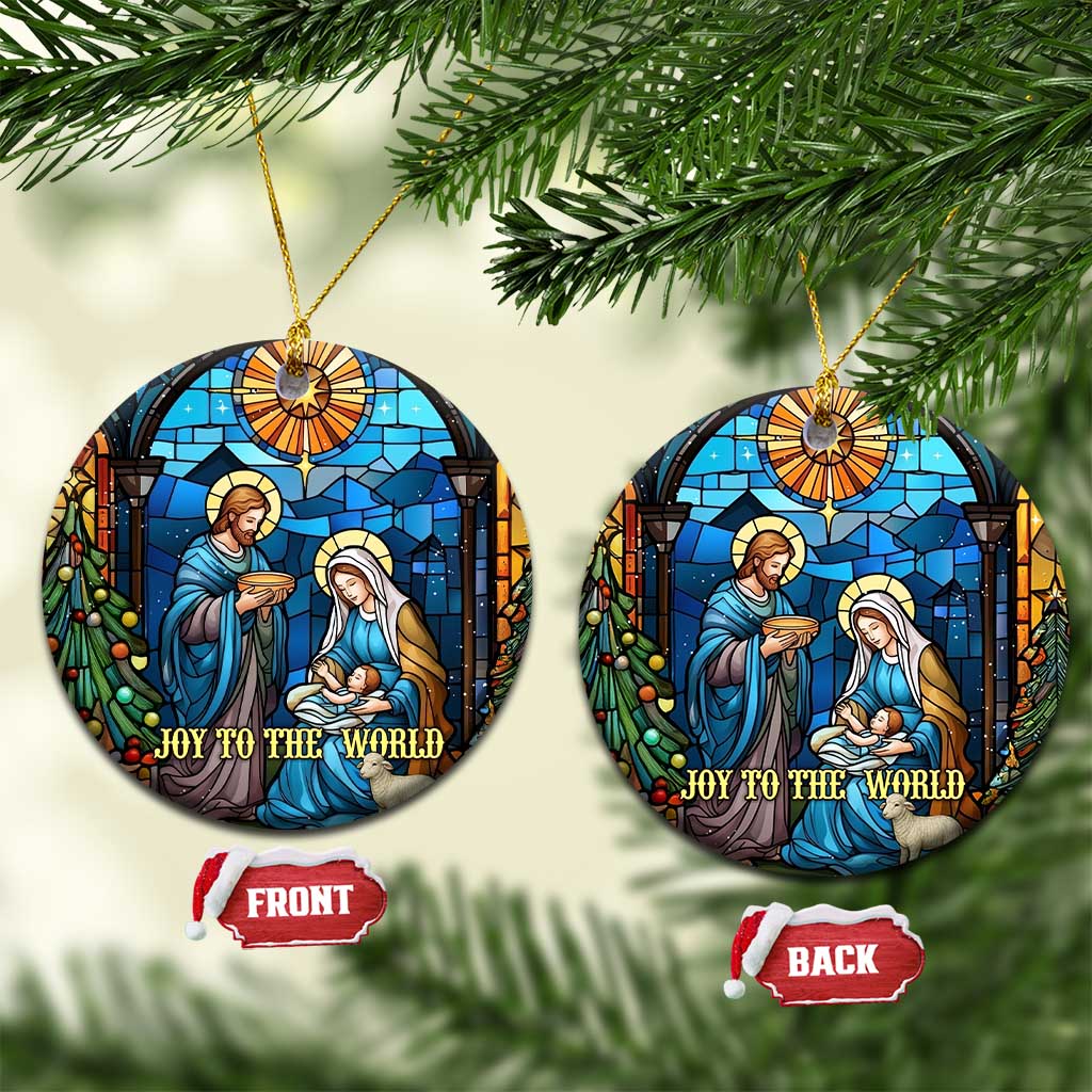 Joy to the World Stained Glass Nativity Scene Christmas Ceramic Ornament Christian Christmas Holy Family Star of Bethlehem TS02 Circle Christmas Print Your Wear