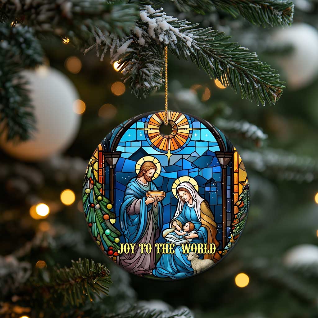 Joy to the World Stained Glass Nativity Scene Christmas Ceramic Ornament Christian Christmas Holy Family Star of Bethlehem TS02 Print Your Wear