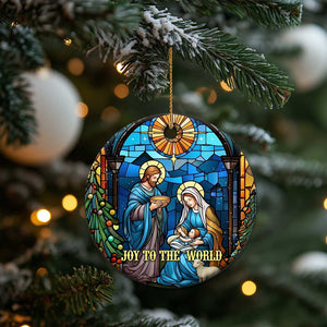 Joy to the World Stained Glass Nativity Scene Christmas Ceramic Ornament Christian Christmas Holy Family Star of Bethlehem TS02 Print Your Wear
