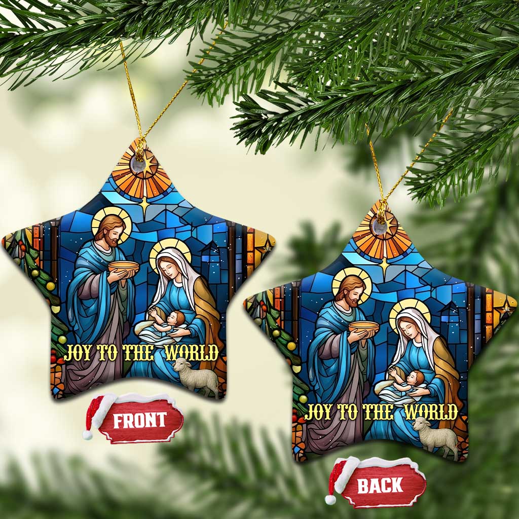 Joy to the World Stained Glass Nativity Scene Christmas Ceramic Ornament Christian Christmas Holy Family Star of Bethlehem TS02 Star Christmas Print Your Wear