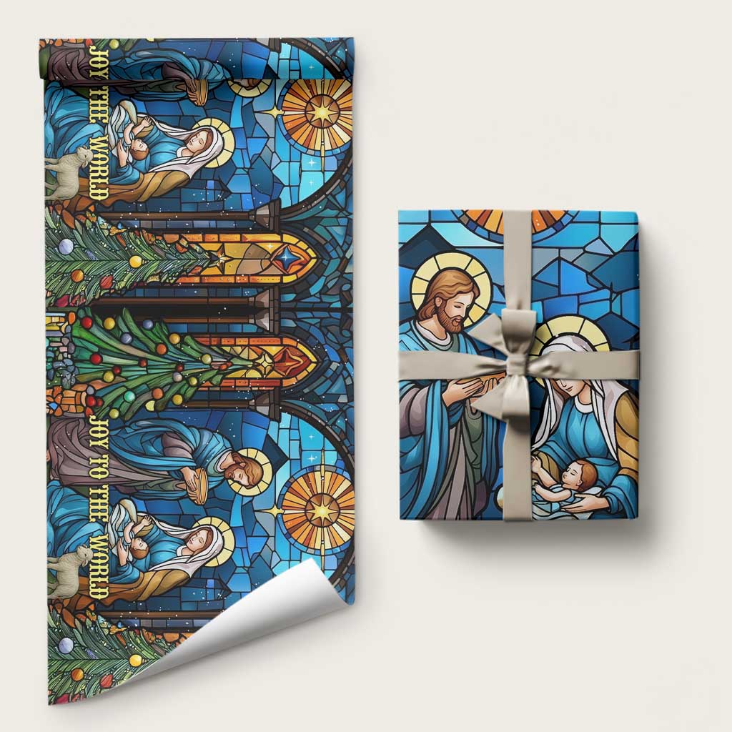 Joy to the World Stained Glass Nativity Scene Wrapping Paper Roll Christian Christmas Holy Family Star of Bethlehem TS02 Matte Christmas Print Your Wear