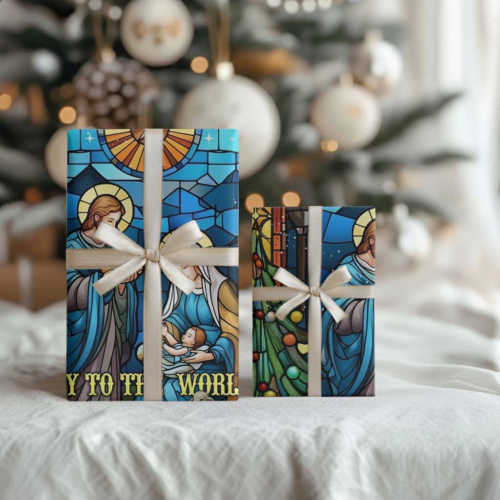 Joy to the World Stained Glass Nativity Scene Wrapping Paper Roll Christian Christmas Holy Family Star of Bethlehem TS02 Print Your Wear