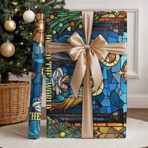 Joy to the World Stained Glass Nativity Scene Wrapping Paper Roll Christian Christmas Holy Family Star of Bethlehem TS02 Glossy Christmas Print Your Wear