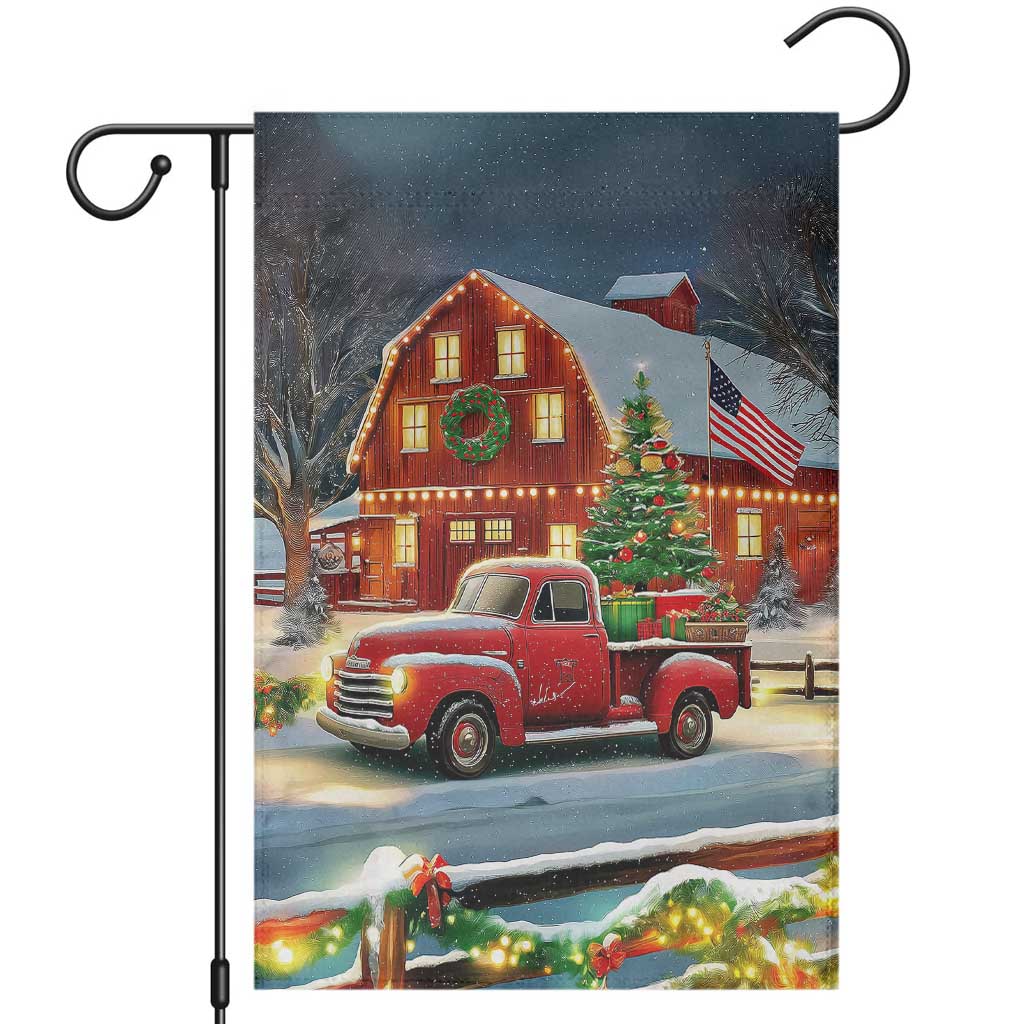 Vintage Red Truck Christmas Garden Flag Patriotic Holiday Country Barn with Wreath American Flag TS02 Christmas Print Your Wear