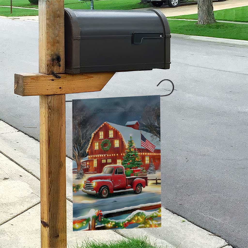 Vintage Red Truck Christmas Garden Flag Patriotic Holiday Country Barn with Wreath American Flag TS02 Print Your Wear
