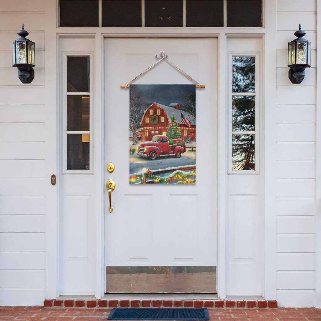 Vintage Red Truck Christmas Garden Flag Patriotic Holiday Country Barn with Wreath American Flag TS02 Print Your Wear