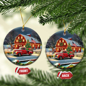 Vintage Red Truck Christmas Christmas Ceramic Ornament Patriotic Holiday Country Barn with Wreath American Flag TS02 Circle Christmas Print Your Wear